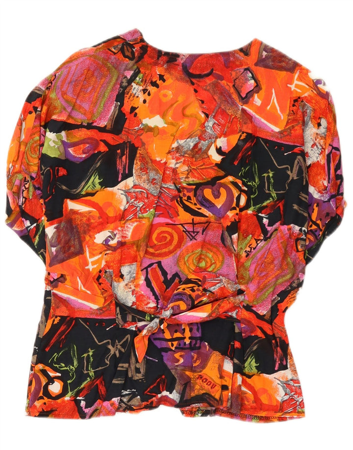 Blusa feminina vintage com estampa abstrata UK 10 pequena multicolorida