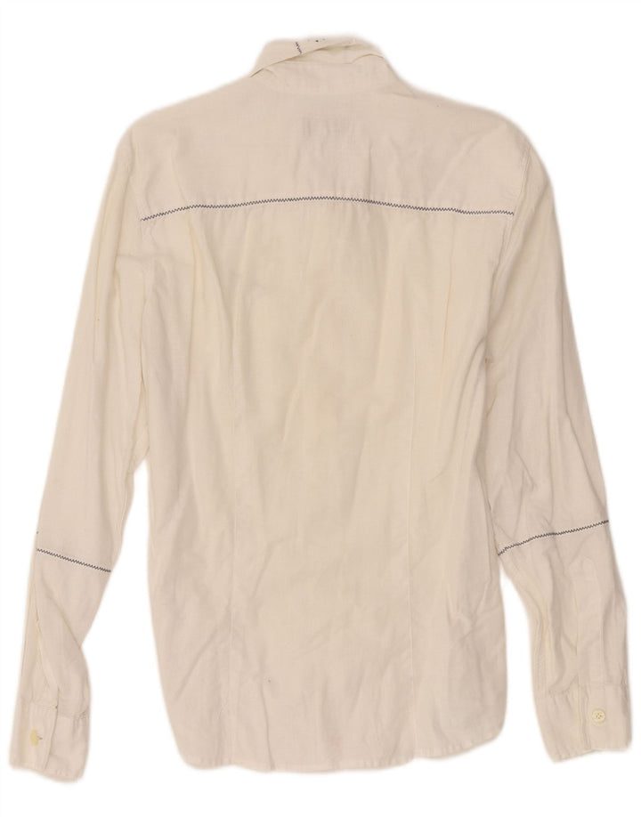 Camisa masculina Armani de algodão listrado branco médio
