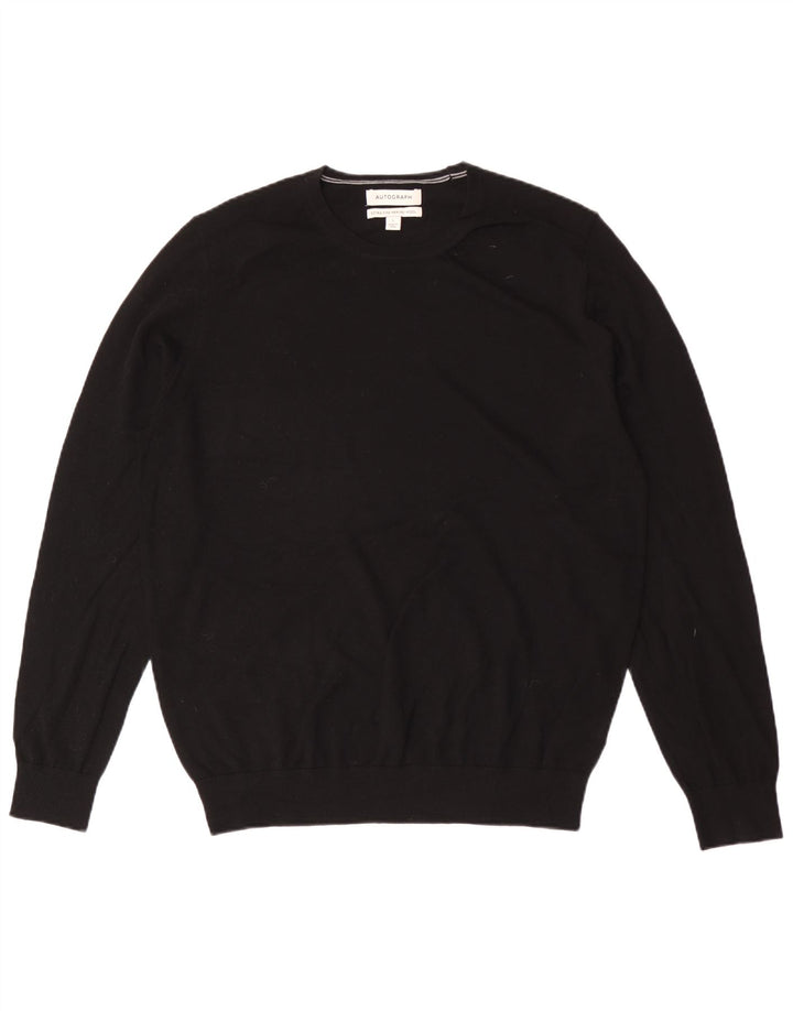 Suéter masculino Autograph com gola redonda, grande lã merino preta