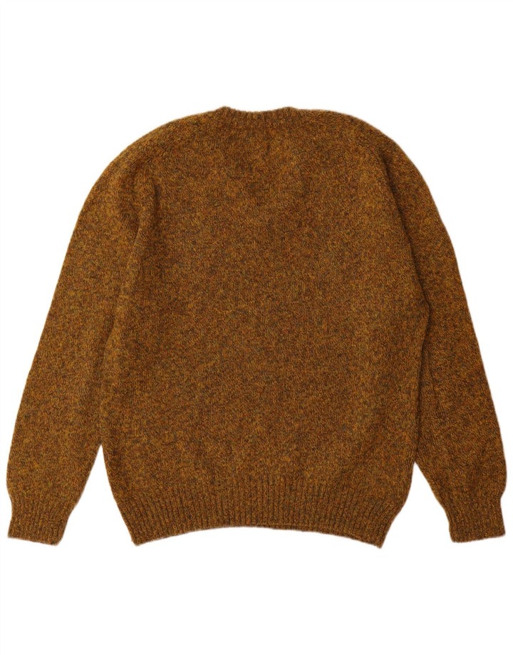 Suéter masculino vintage com decote em V grande lã manchada cáqui