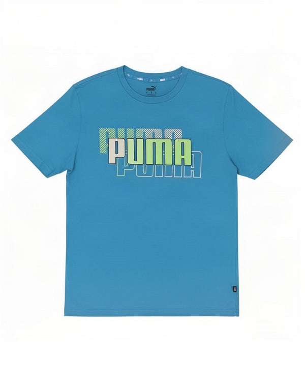 Puma Mens Graphic T-Shirt Top Médio Algodão Azul