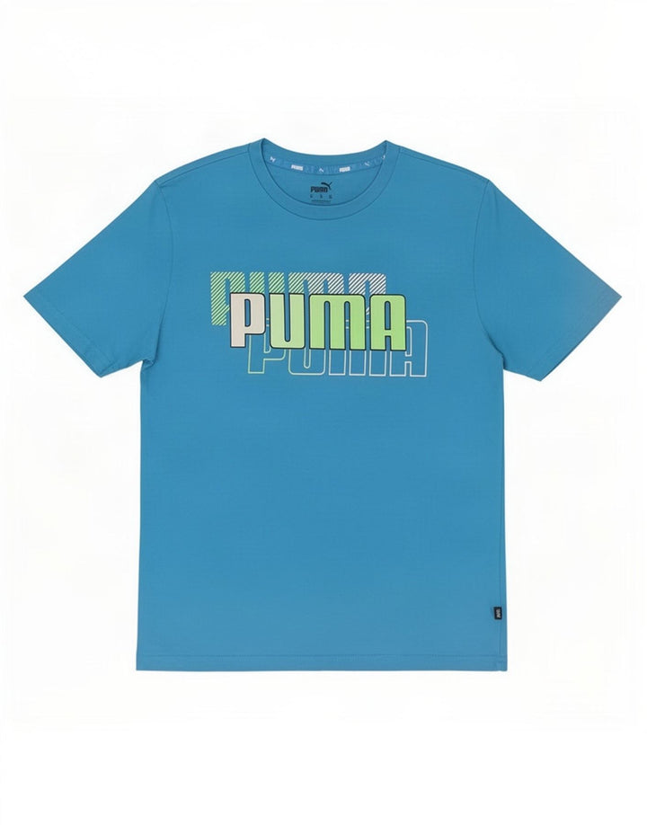 Puma Mens Graphic T-Shirt Top Médio Algodão Azul