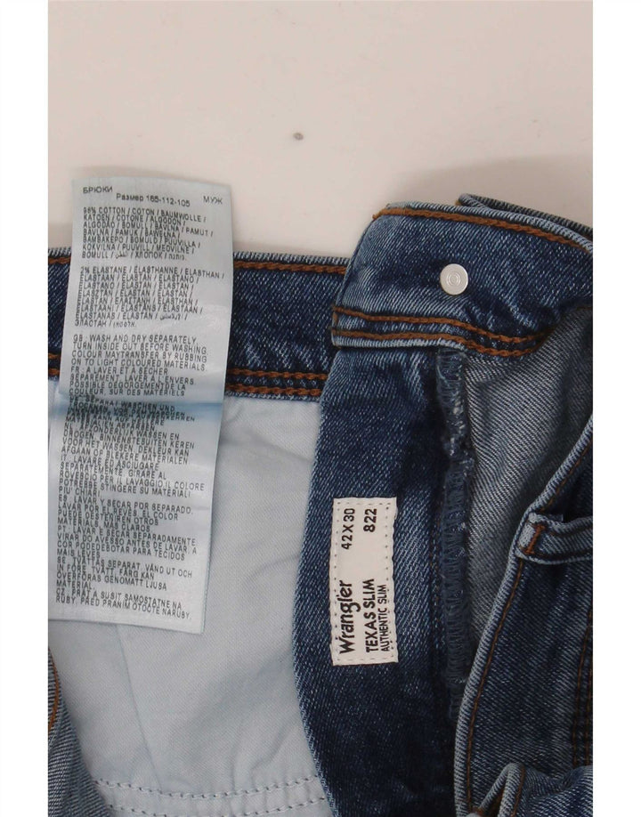 Wrangler Masculino Texas Slim Jeans W42 L30 Azul Algodão