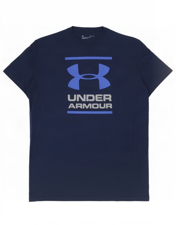 Camiseta gráfica masculina Under Armour Top médio algodão azul marinho