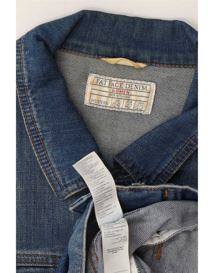 Jaqueta jeans feminina Fat Face Reino Unido 14 grande algodão azul