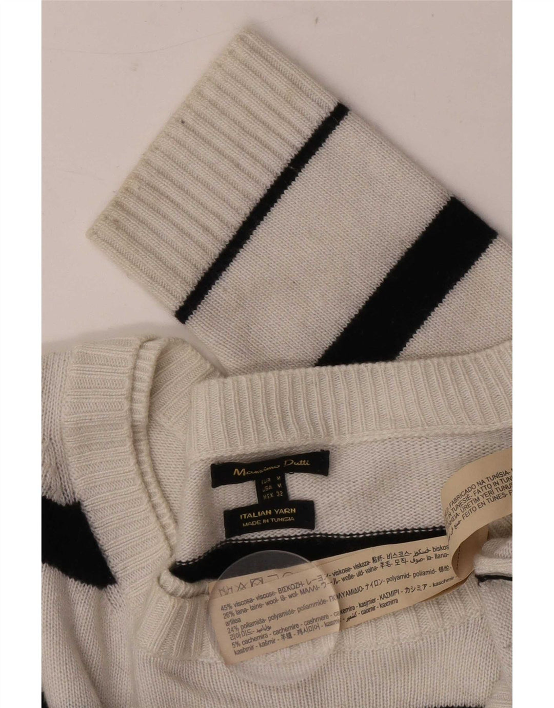 Suéter masculino Massimo Dutti com gola canoa, viscose listrada branca média