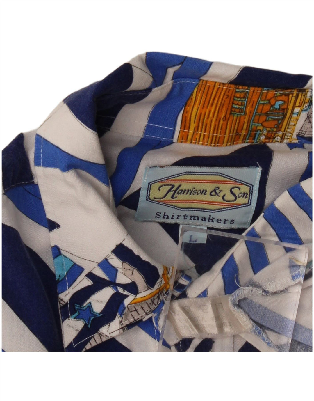 Camisa masculina Harrison & Son com estampa abstrata de manga curta grande viscose azul