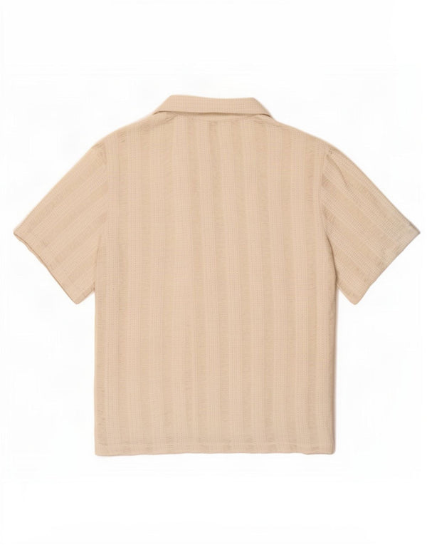 Zara Camisa masculina de malha de manga curta grande poliéster listrado branco
