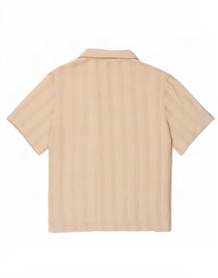 Zara Camisa masculina de malha de manga curta grande poliéster listrado branco