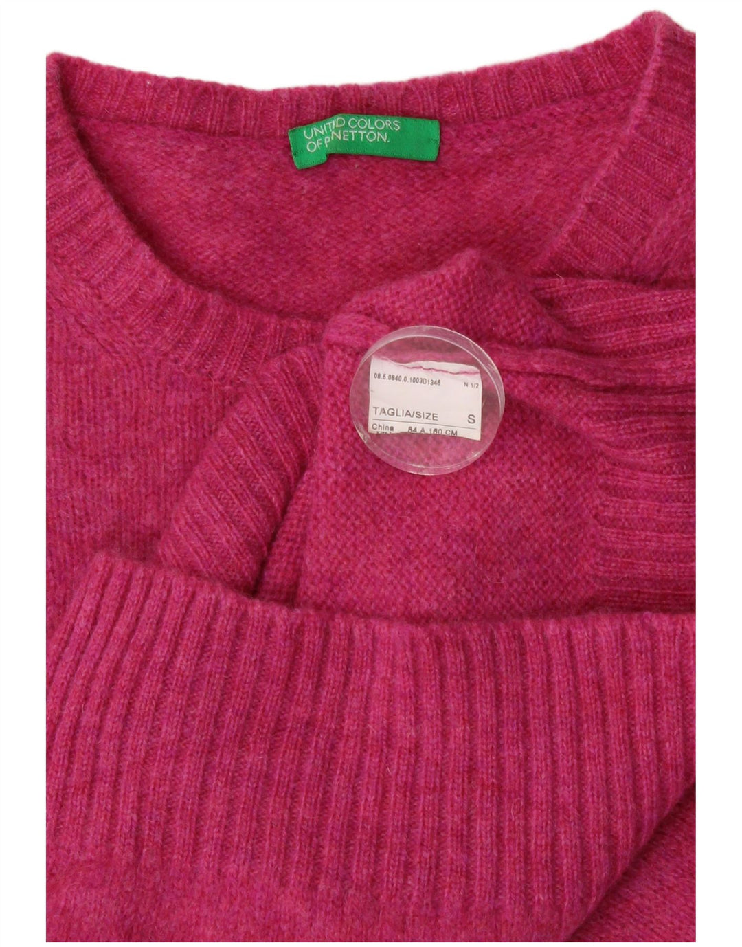 Suéter feminino Benetton com gola redonda, 8 pequeno rosa