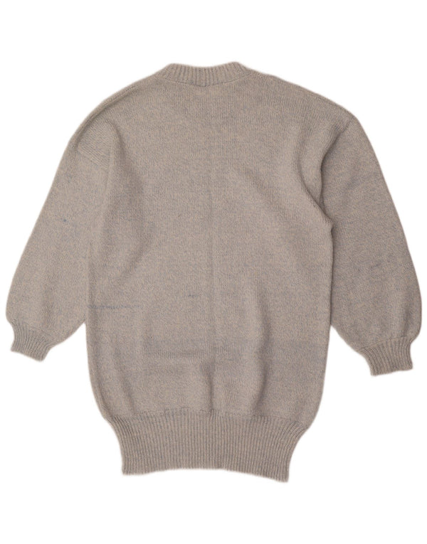 Suéter feminino vintage com gola redonda e palangre Reino Unido 16 grande cinza manchado