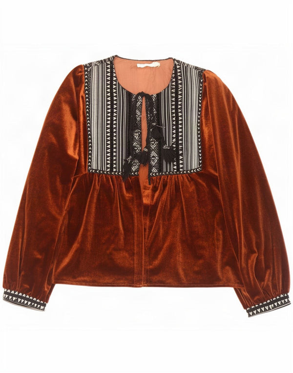 Cardigan feminino vintage Top UK 16 poliéster geométrico marrom grande