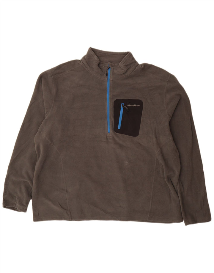 EDDIE BAUER Suéter masculino de lã com zíper e gola 2XL poliéster cinza