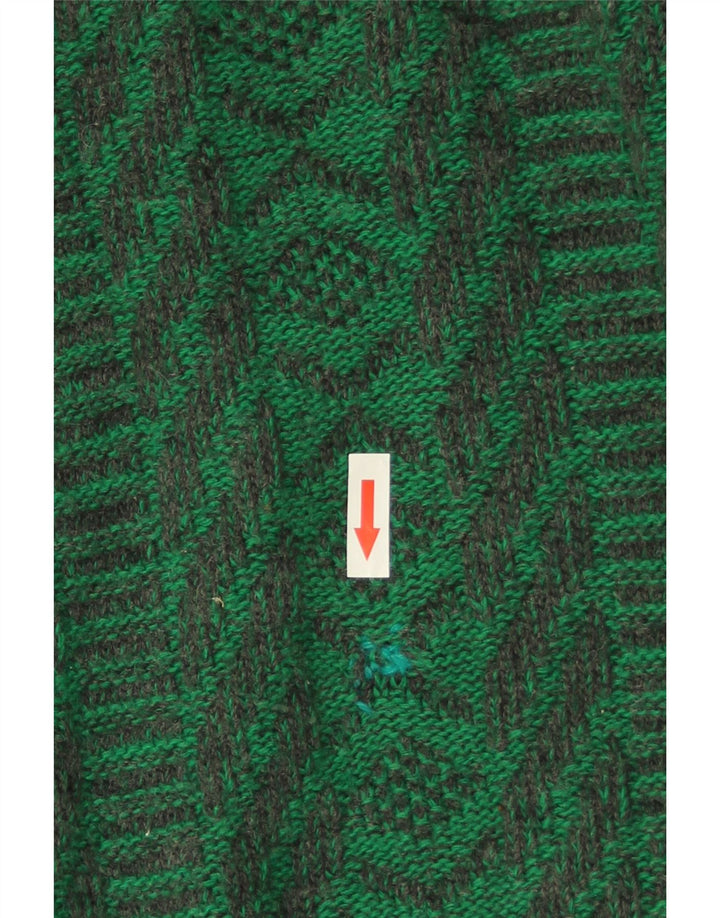Suéter vintage masculino com gola redonda, verde médio geométrico