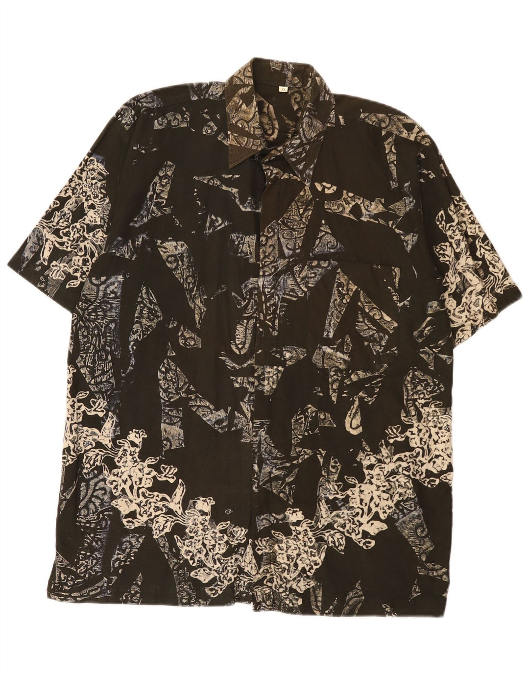 Vintage masculino abstrato Padrão camisa de manga curta XL cáqui