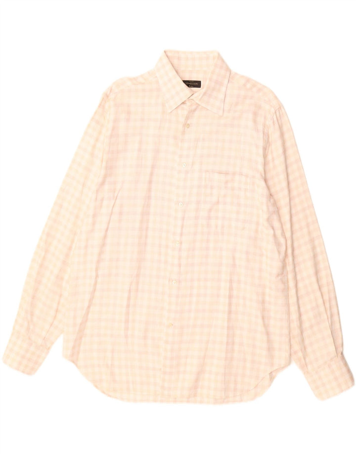 Camisa masculina Corneliani tamanho 42 16 1/2 grande algodão xadrez bege