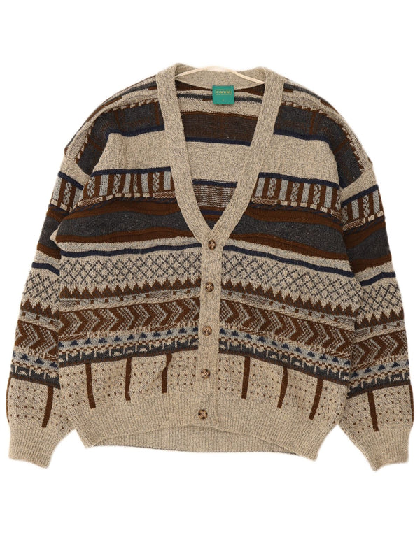 Canadá Suéter Cardigan Masculino Grande Acrílico Geométrico Cinza