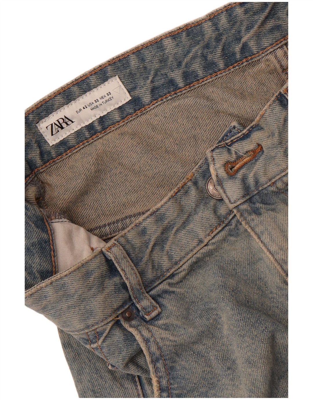 Zara Mens Straight Jeans EU 42 Grande W32 L32 Azul Tie Dye