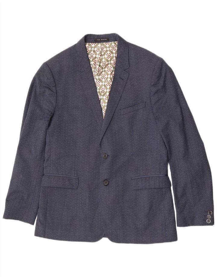 Jaqueta blazer masculina de 2 botões Ted Baker UK 42 XL azul marinho lã houndstooth