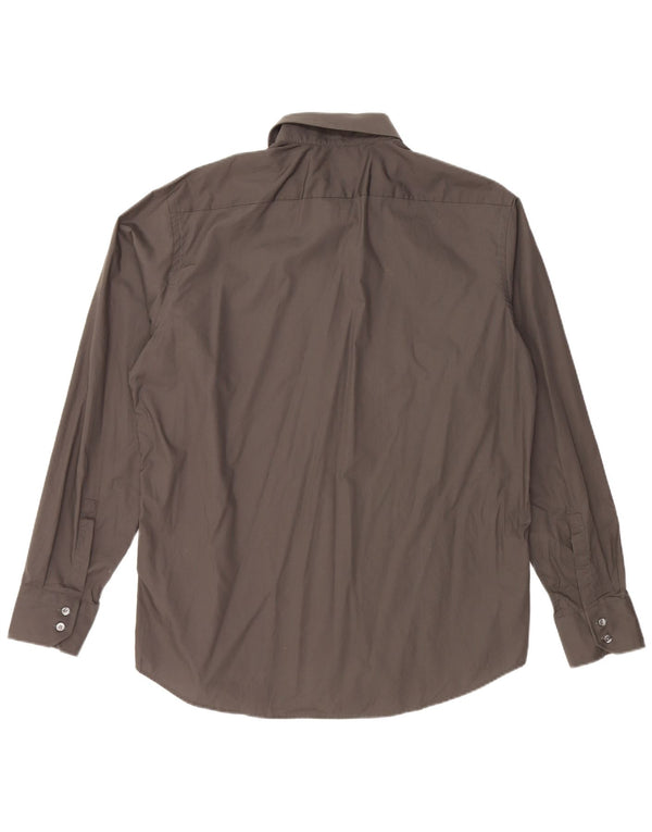 Camisa masculina de ajuste regular HUGO BOSS tamanho 44 17 1/2 XL algodão cinza