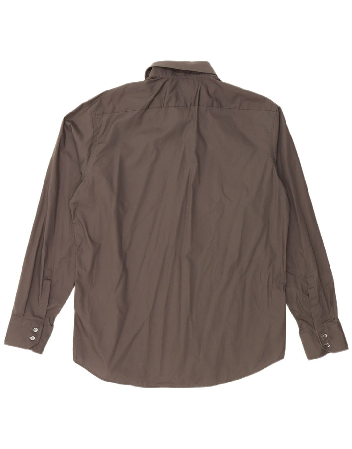 Camisa masculina de ajuste regular HUGO BOSS tamanho 44 17 1/2 XL algodão cinza