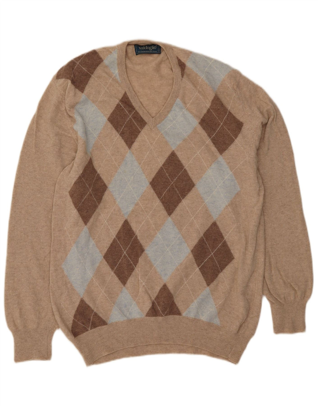 Suéter masculino Valdoglio com decote em V XL bege argyle/lã diamante