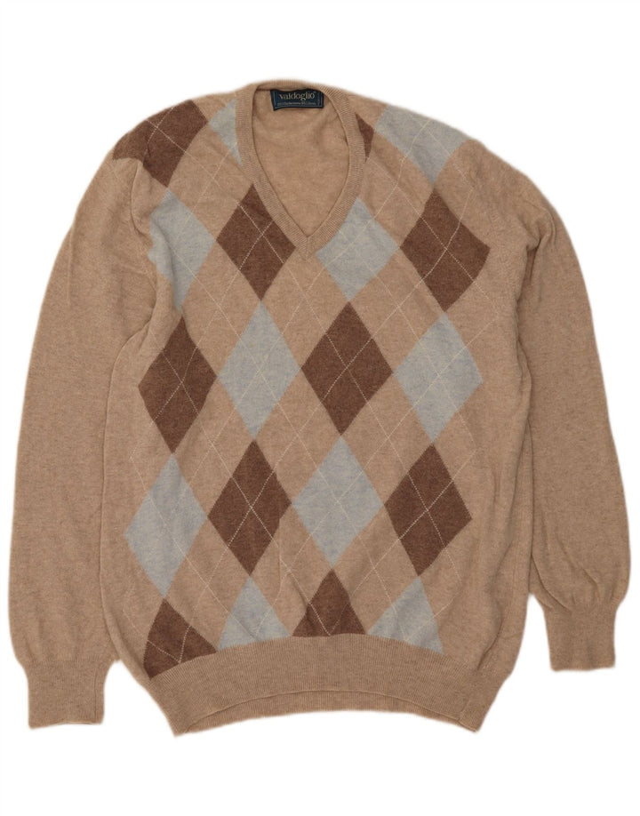 Suéter masculino Valdoglio com decote em V XL bege argyle/lã diamante