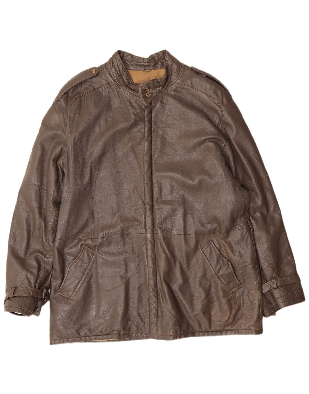 Jaqueta de couro militar masculina vintage IT 56 3XL couro cinza