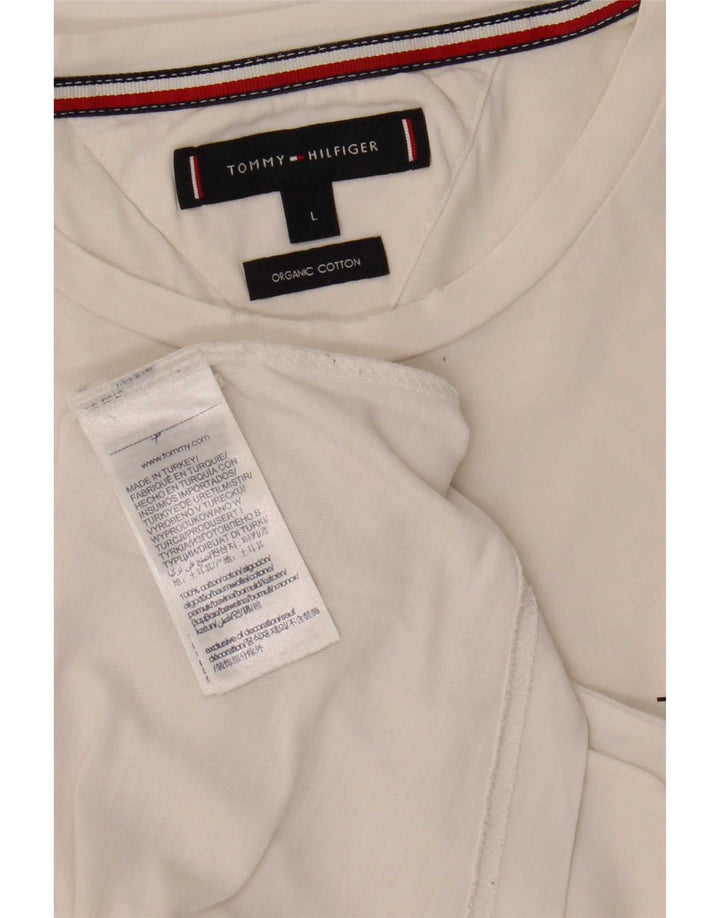 Tommy Hilfiger Camiseta masculina grande de algodão listrado branco