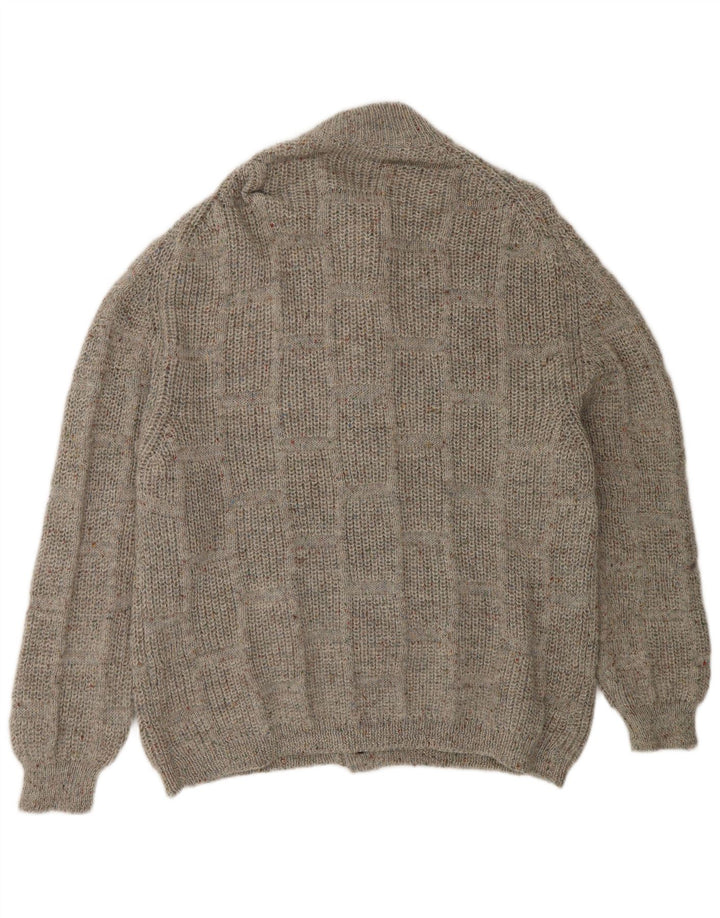 Suéter cardigã masculino vintage grande cinza manchado
