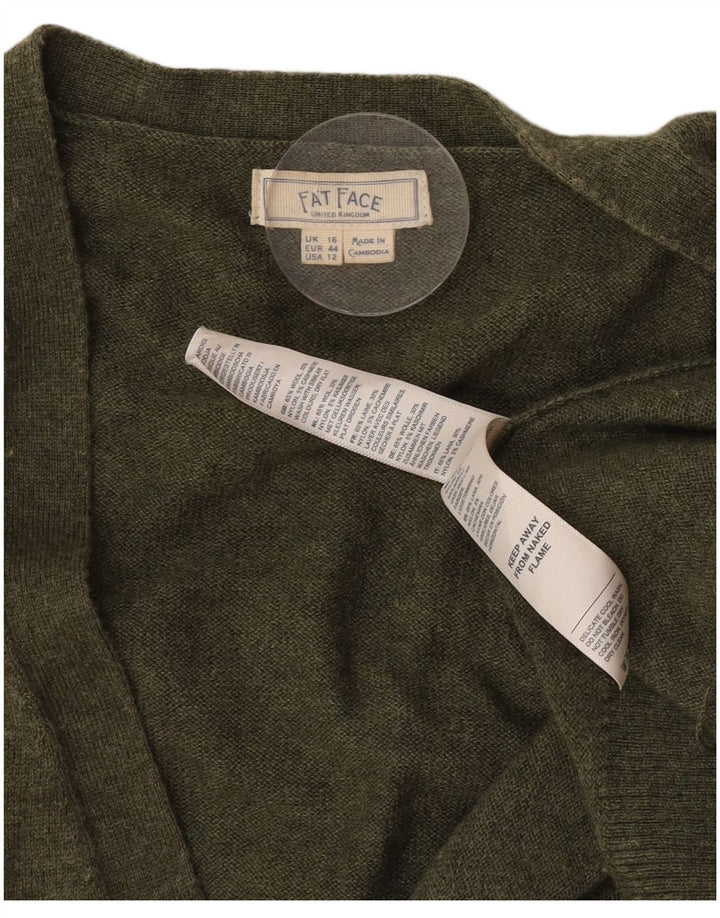 Suéter de cardigã aberto com palangre feminino Fat Face UK 16 grande lã cáqui