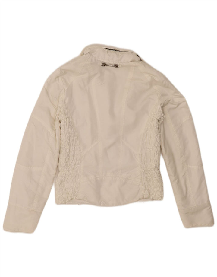 Jaqueta bomber com capuz feminino Zara UK 12 poliéster branco médio