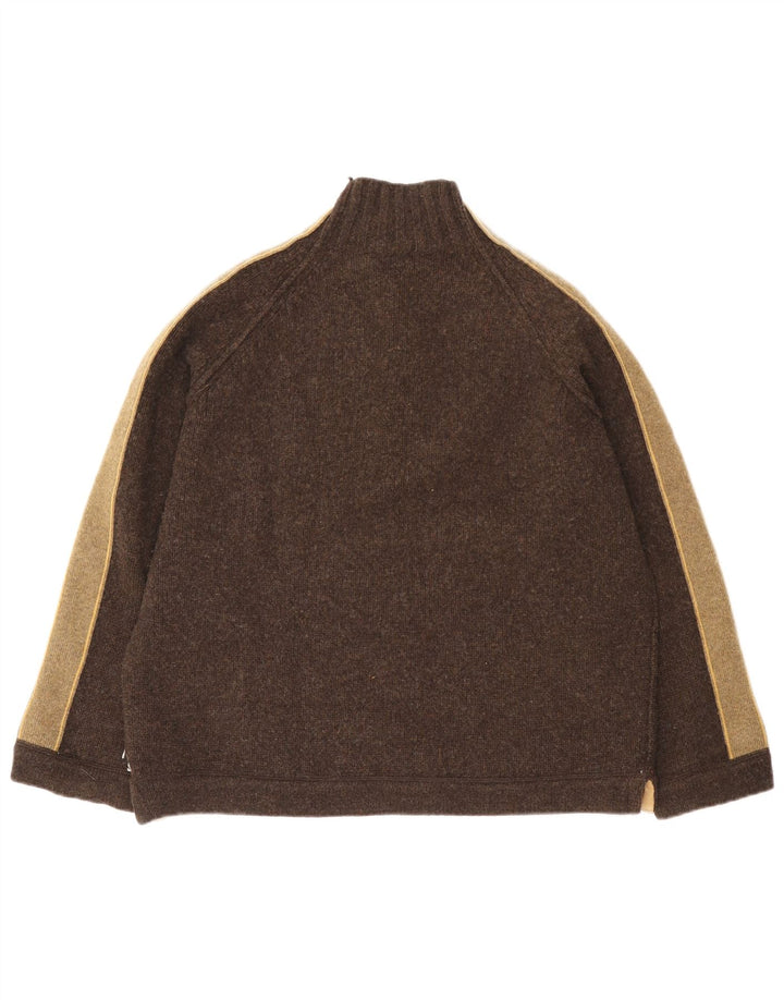 Suéter masculino Fat Face com zíper e pescoço XL marrom colorblock lã