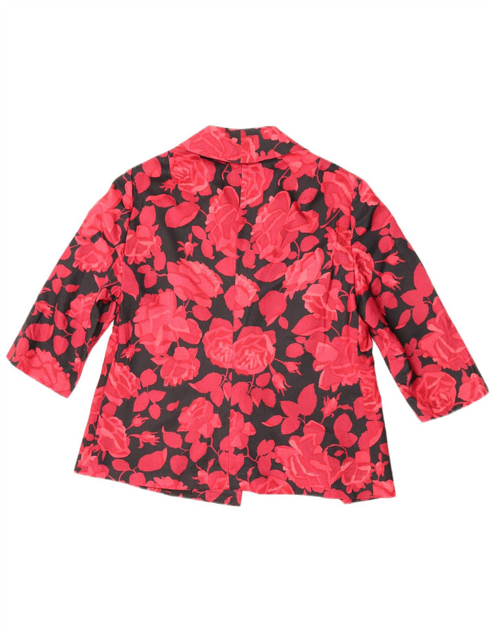 Jaqueta blazer feminina vintage manga 3/4 2 botões Reino Unido 14 médio vermelho floral