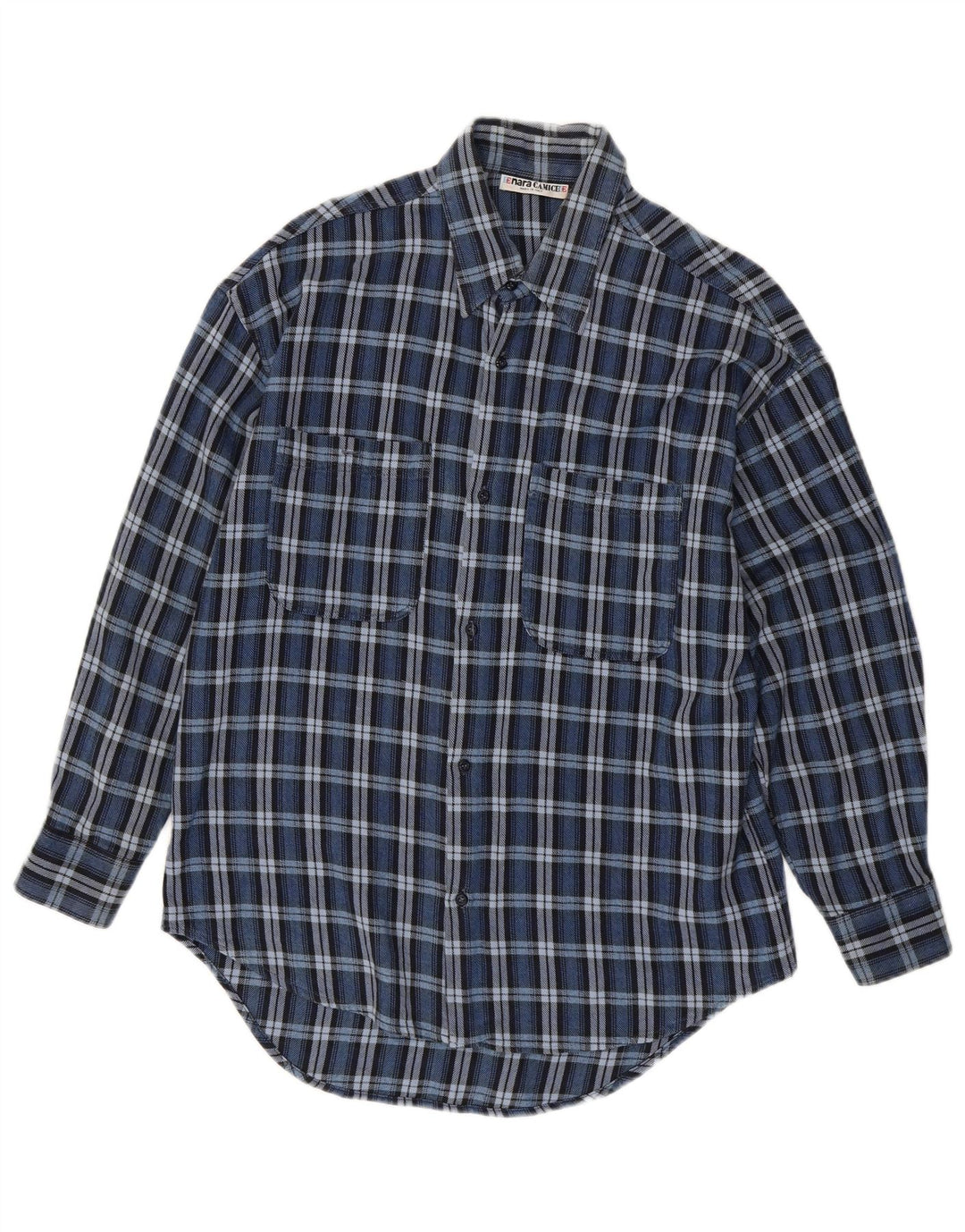 Camisa masculina de flanela Enara Camice pequena azul xadrez de algodão