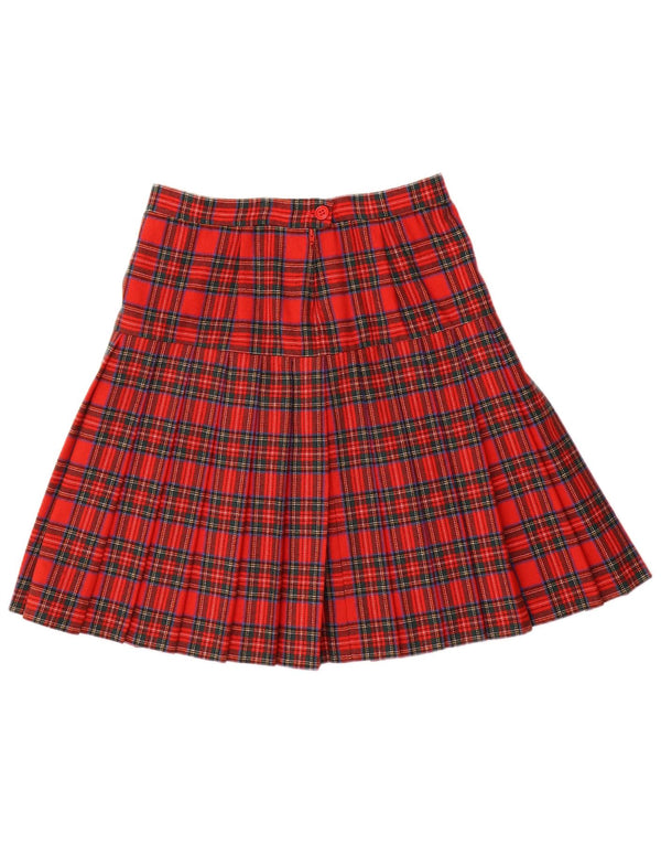 Saia plissada feminina vintage W28 xadrez vermelho médio