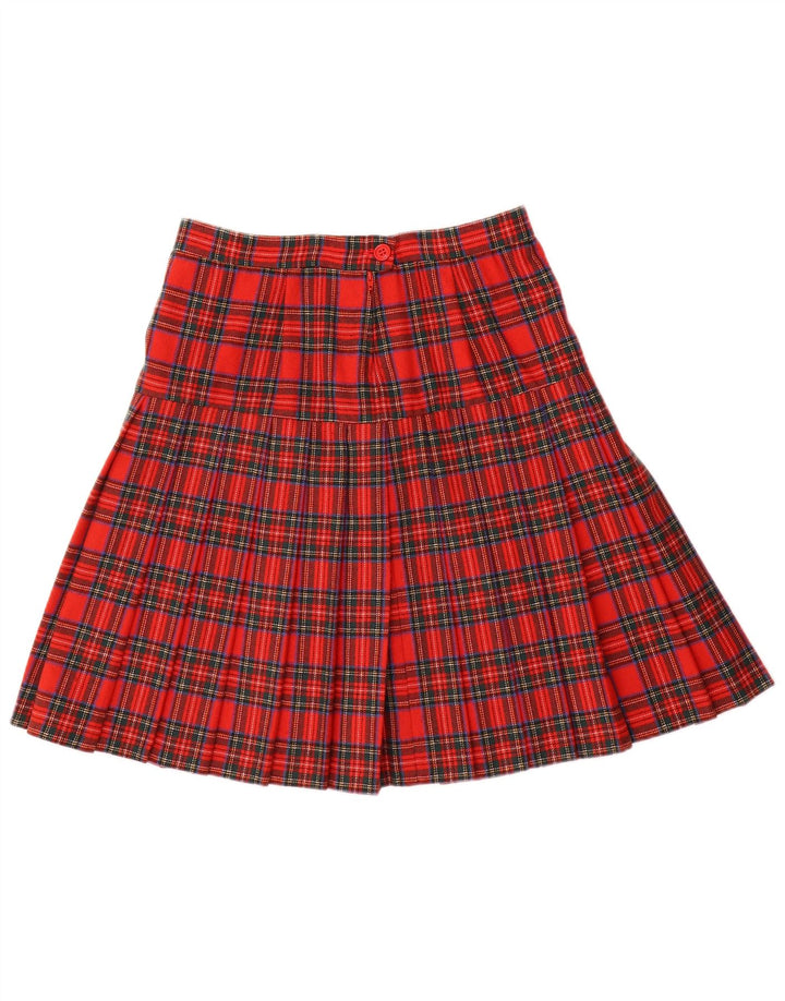 Saia plissada feminina vintage W28 xadrez vermelho médio