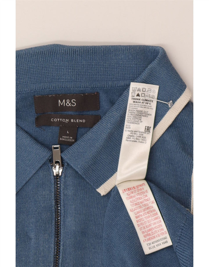 Suéter masculino Marks & Spencer com gola polo grande bloco colorido azul