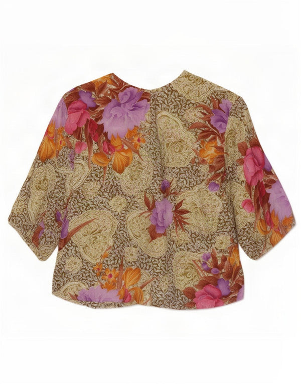 Blusa feminina vintage cropped UK 12 média floral multicolorida