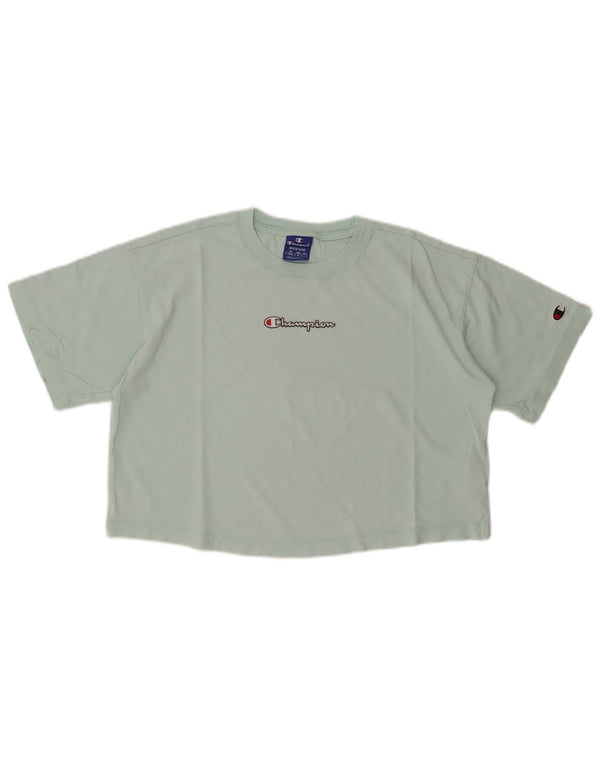 Camiseta feminina CHAMPION com estampa gráfica UK 14 algodão turquesa médio