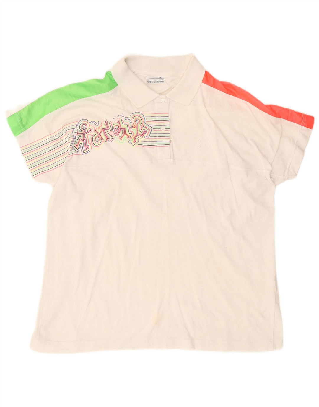 Camisa pólo gráfica masculina Sergio Tacchini grande algodão colorido branco