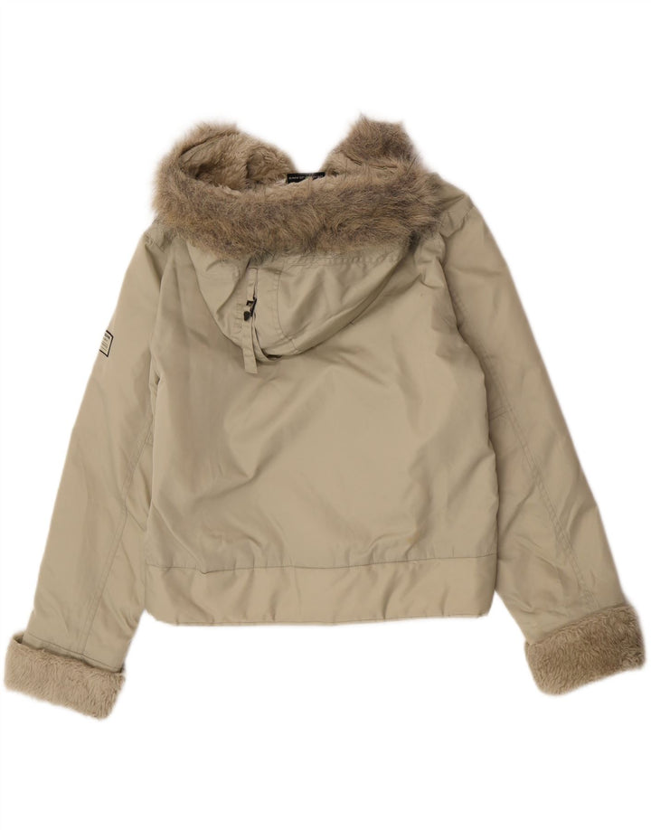 Jaqueta corta-vento feminina Dkny com capuz UK 14 nylon cáqui médio
