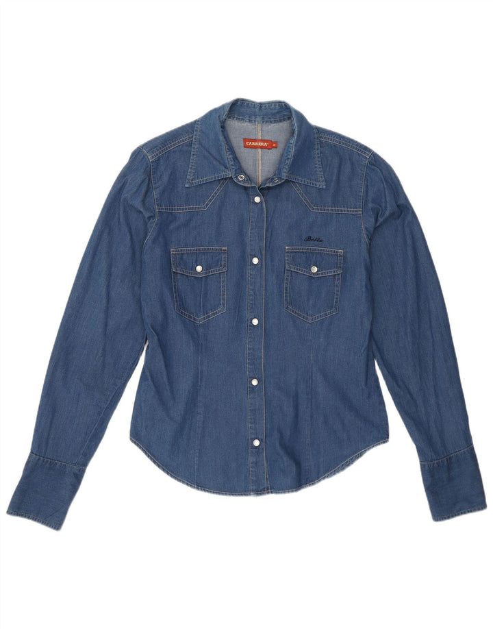 Camisa jeans feminina Carrera UK 12 algodão azul médio