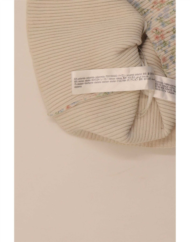 Zara Womens Crop Cami Top UK 12 Médio Off White Floral Poliamida