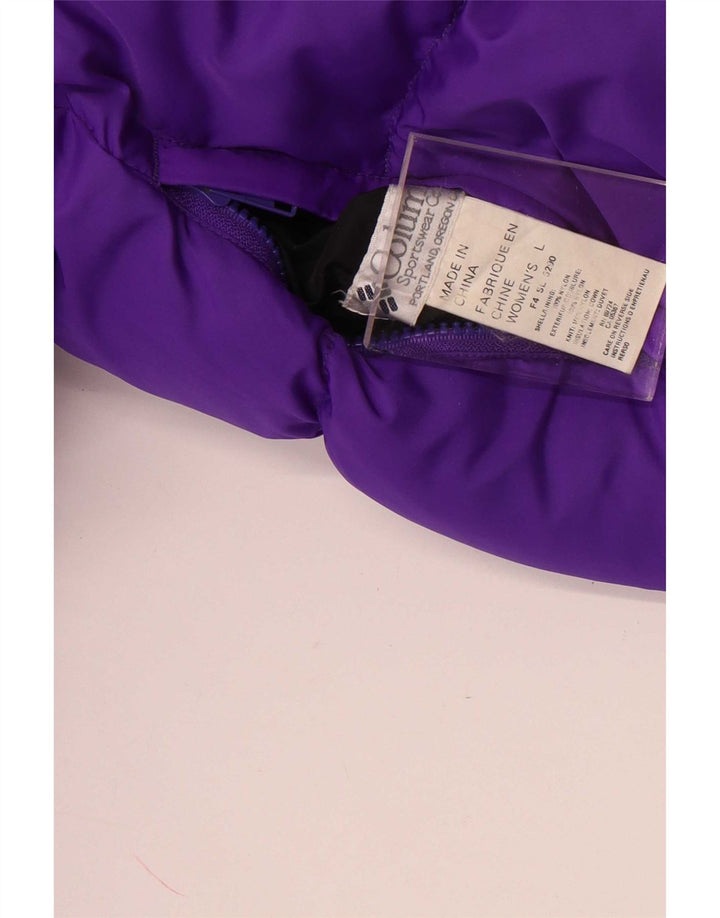 Jaqueta acolchoada reversível feminina Columbia UK 16 grande bloco colorido roxo