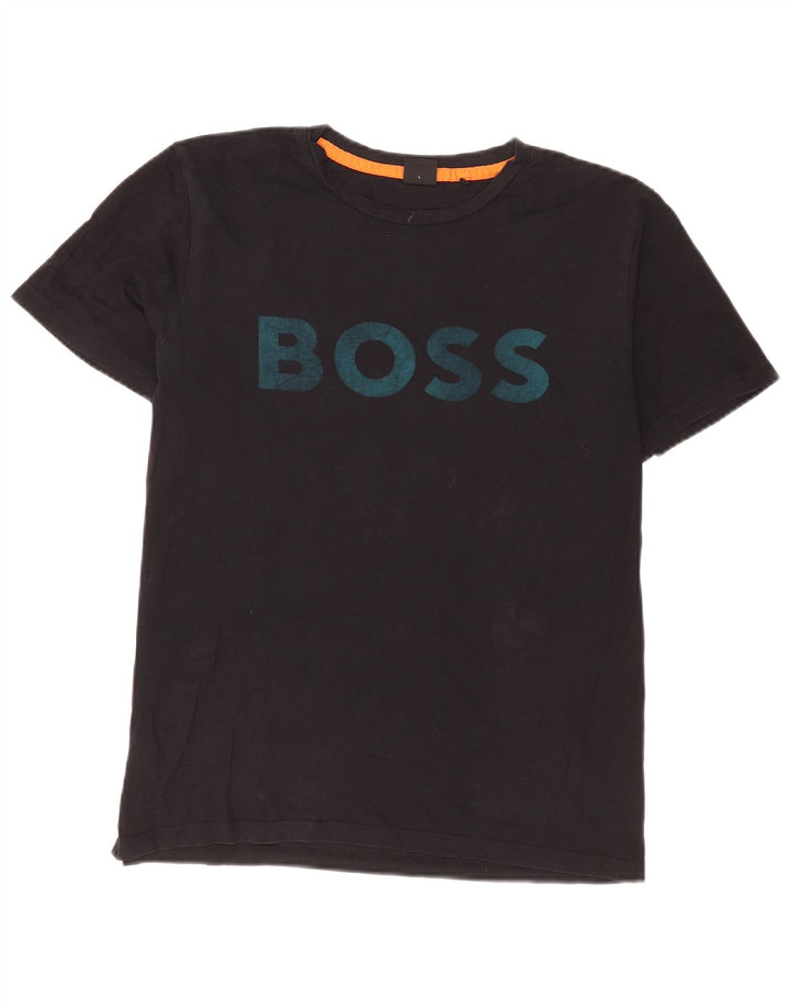 Camiseta gráfica masculina Hugo Boss grande algodão preto
