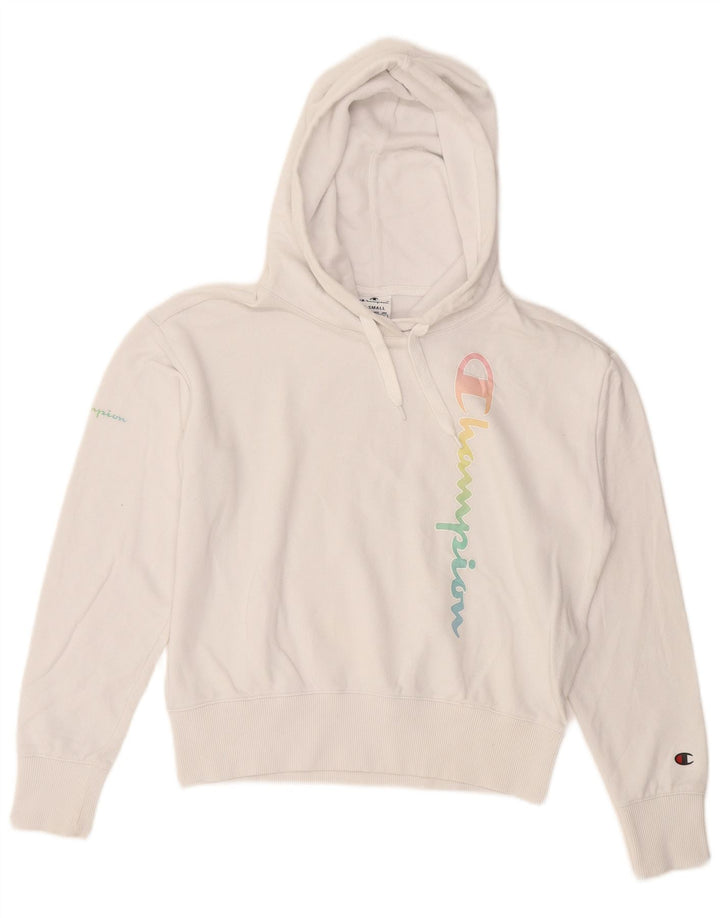 CHAMPION Suéter feminino com capuz e estampa oversized UK 6 XS algodão branco