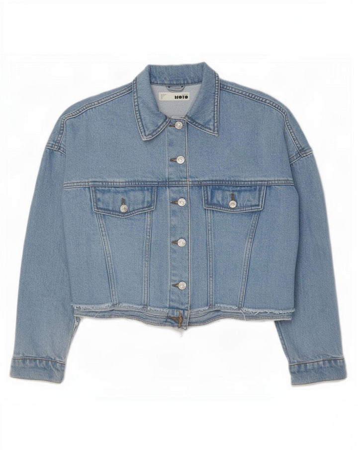 Jaqueta jeans feminina Topshop colheita oversized Reino Unido 6 XS azul algodão