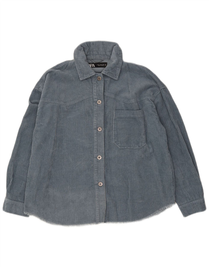 Zara Jaqueta feminina de veludo cotelê superdimensionada Reino Unido 6 XS azul algodão