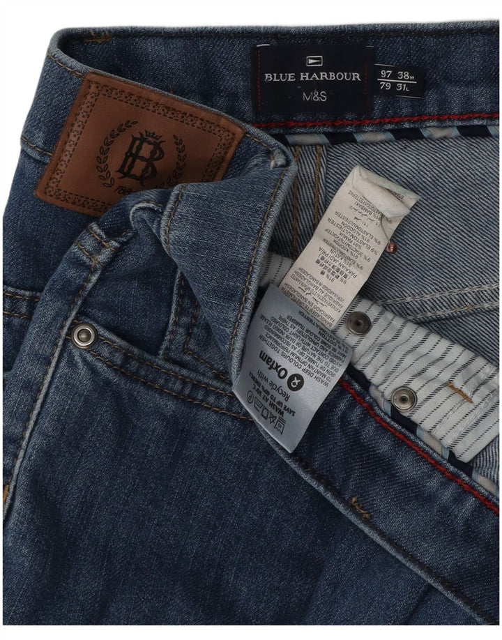 Marks & Spencer Masculino Blue Harbor Straight Jeans W38 L31 Azul Algodão